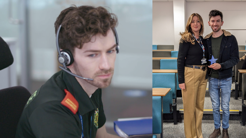 Paramedic and Advanced Clinical Practitioner Apprentice Grant Parsons with Joanne Fisher.